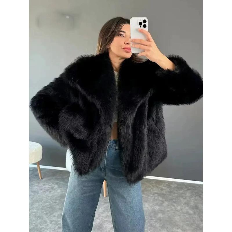 Women's Clothing Autumn and Winter New Imitation Fur Jacket Top Women's Artificial Wool Short Woolen Jacket Large Lapel