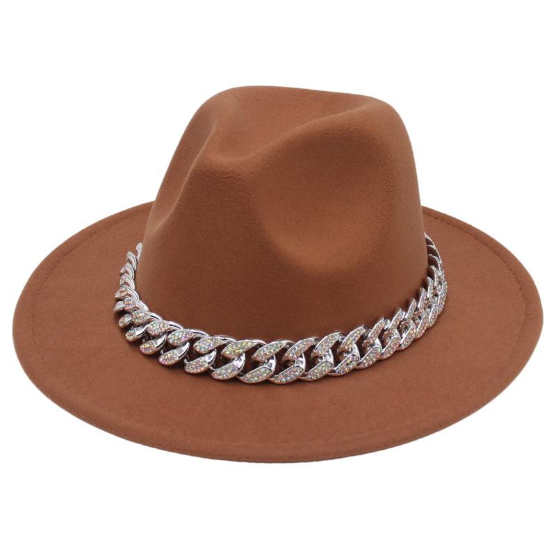 Bright Diamond Acrylic Chain Top Hat Jazz Hat Big Eaves Concave Photo Felt Hat
