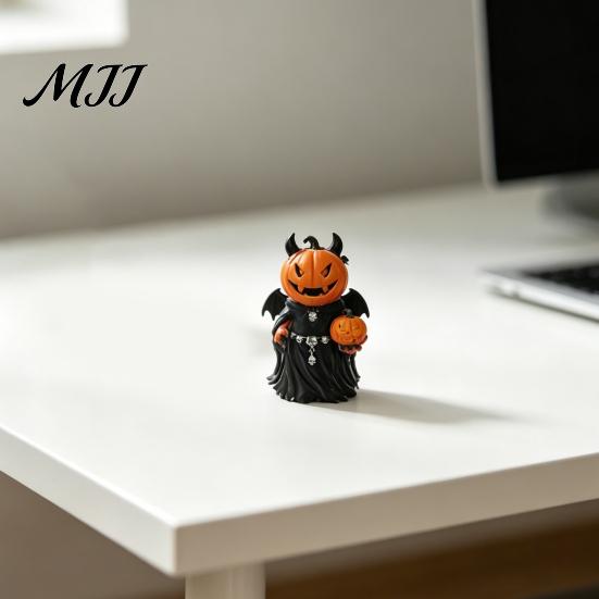 Fireplace Pumpkin Ornament Halloween Figurine, Resin Small Doll Tiered Tray Spooky Centerpiece for Indoor Home, Tabletop, Mantel, Shelf, Party