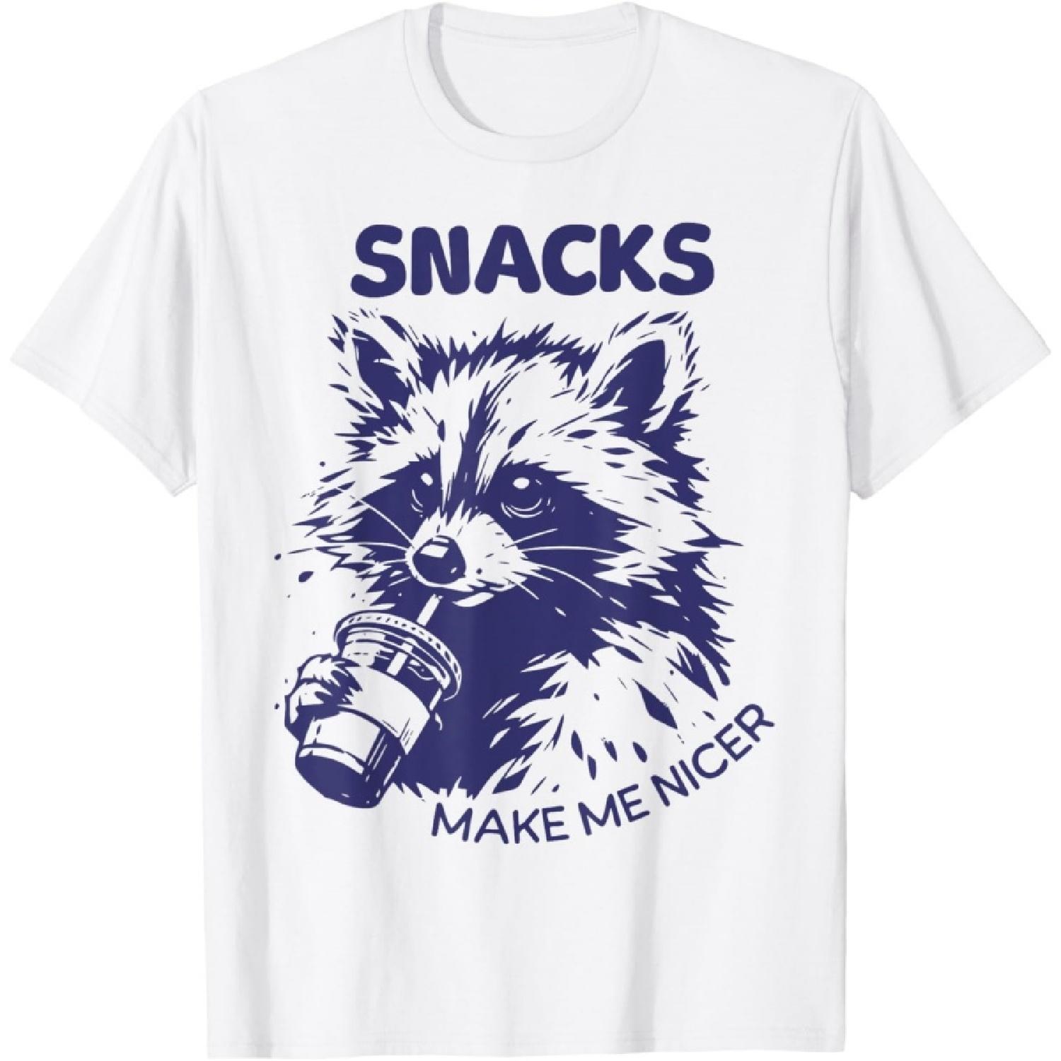 Snacks Make Me Nice Raccoon Animal Sarcastic Saying Funny T-Shirt S
