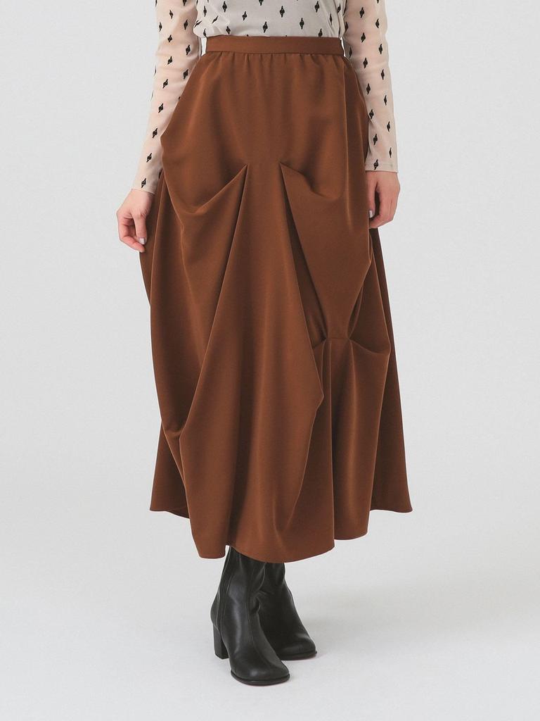 Ray Beams Women's Random Tuck Voluminous Skirt, Brown 1