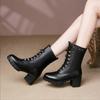 Women Boots Winter Mid-calf Boots Studded Women Marton Boots Genuine Leather Large Size Wool Warm Motorcycle Boots
