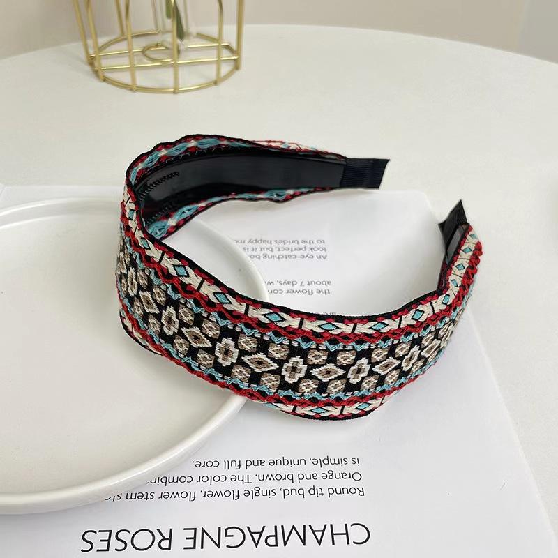 

Этническая ретро-богемная плетеная повязка для волос с вышивкой, повязка на голову для женщин и девочек, повязка на голову, корейская резинка для волос, противоскользящий головной убор 1PC синий