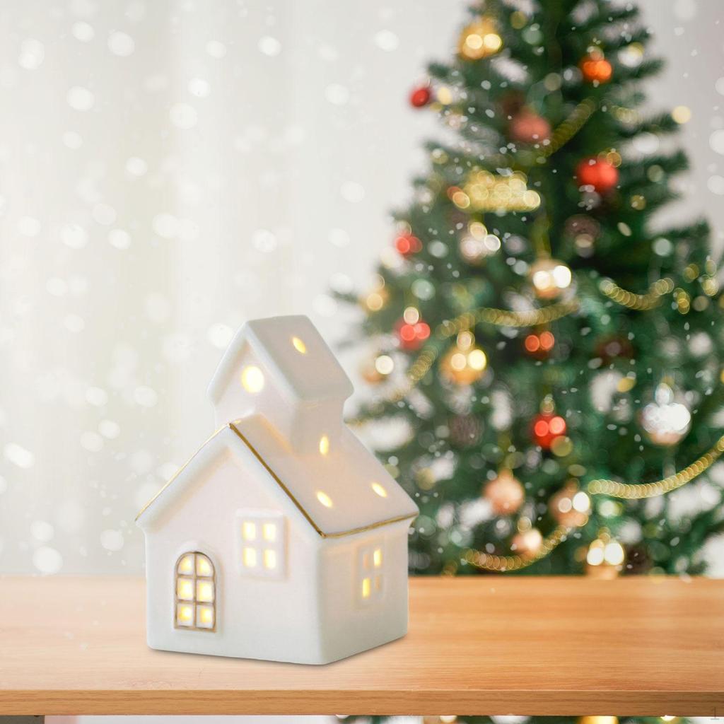 Weihnachtsdekoration Beleuchtete Statue Keramik Weihnachtsornament Tischfigur für Schaufenster Desktop