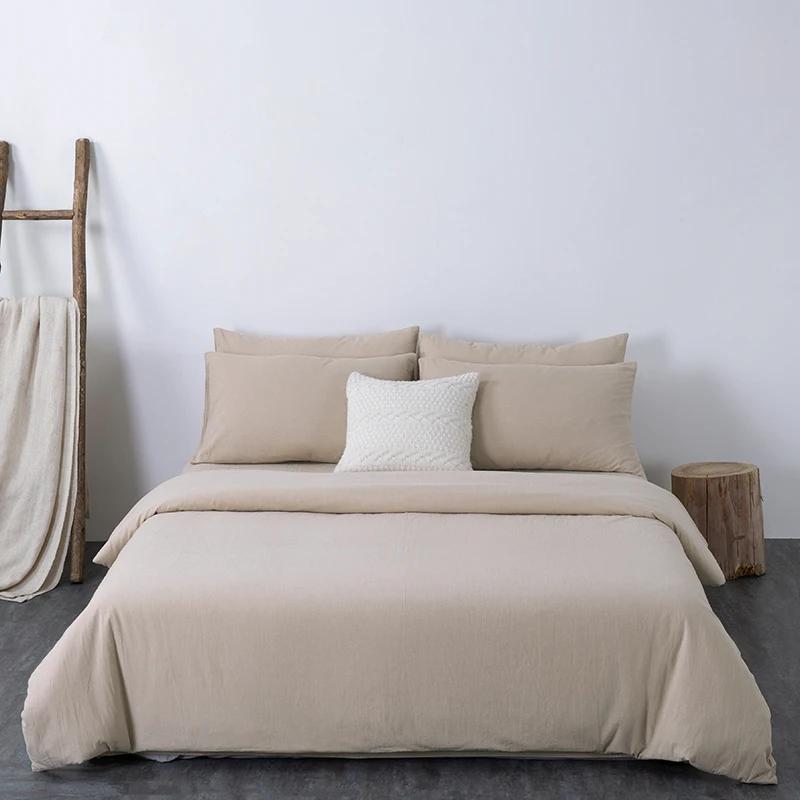 New minimalist color woven washed cotton four piece set, pure cotton bedding, thickened - solid color series