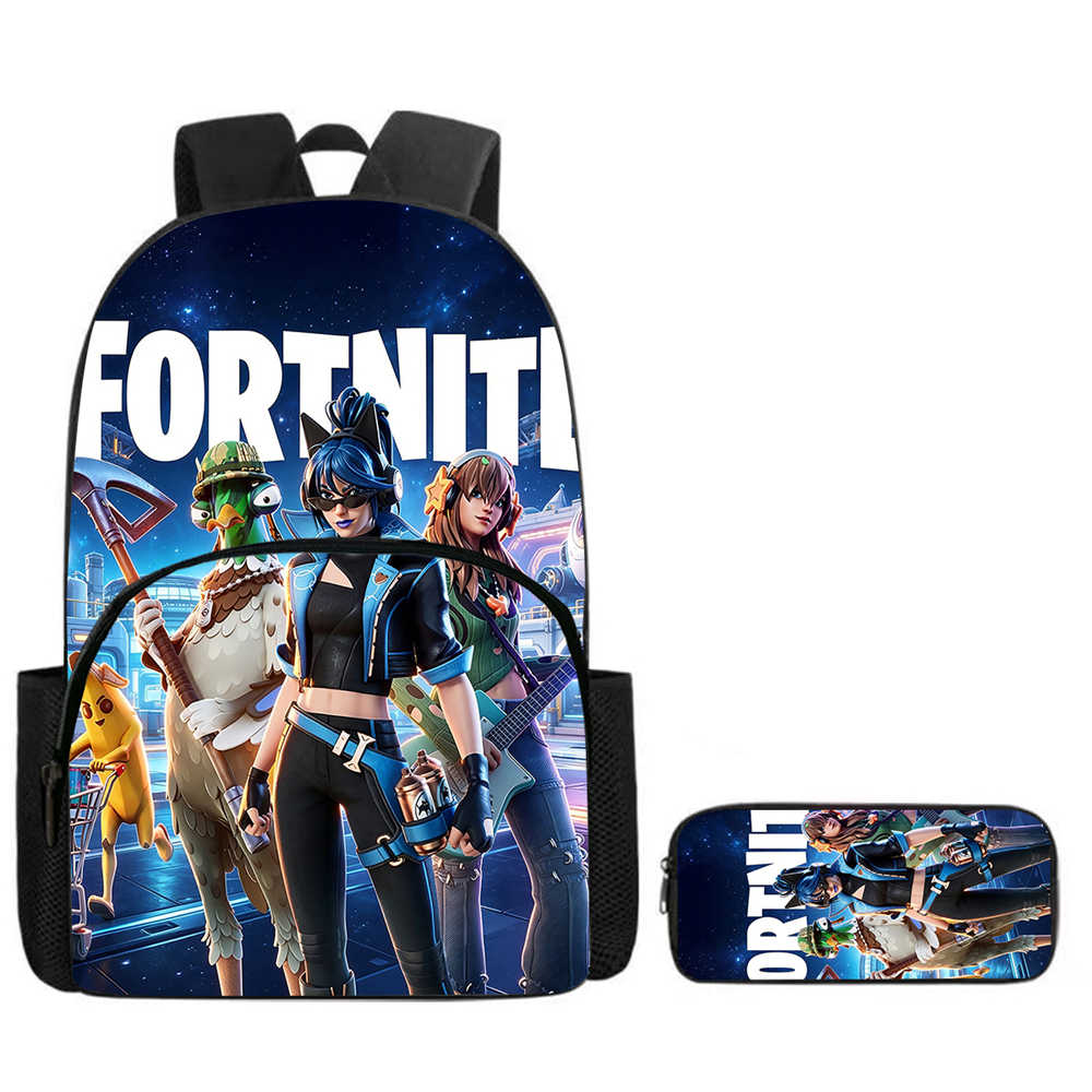 2Pcs Set Backpack With Front Pocket And Pencil Bag,Cartoon Fortnite School Bags For Boys Girls Age 5-10,Durable Lightweight Bags