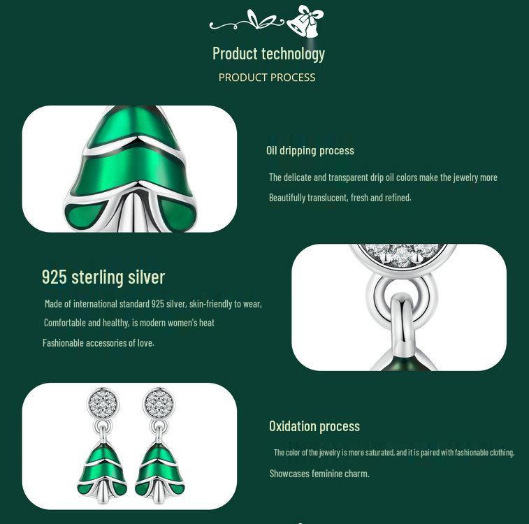 Yinziyun Christmas Tree Sterling Silver Stud Earrings for Women - Trendy Green Enamel Holiday Jewelry.