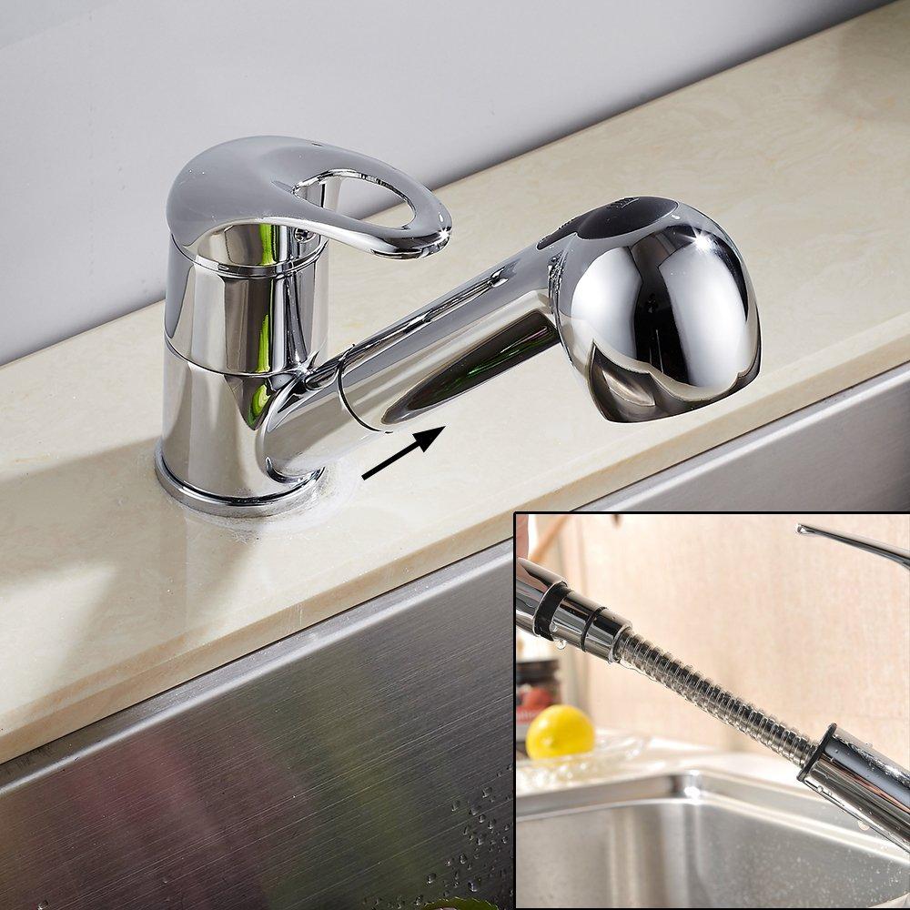Kitchen Shower Mixer Single Extendable Stream Water Easy Installation Faucet, Type, Tap, Lever, Nozzle, Switching, 360-Degree Rotation, 2-Way