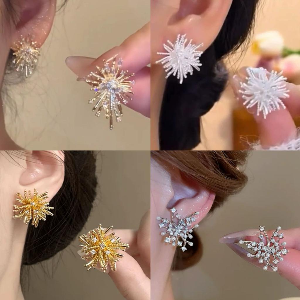 Zircon Metal Fireworks Earrings Korean Niche Cold Wind Earrings Temperament Versatile Earrings