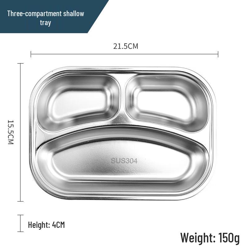 Handun 304 Stainless Steel 3-Compartment Meal Tray