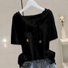 Women Hoodie Short Sleeves Hooded Drawstring Solid Color Loose Soft Casual Pullover Breathable Ladt Summer Top