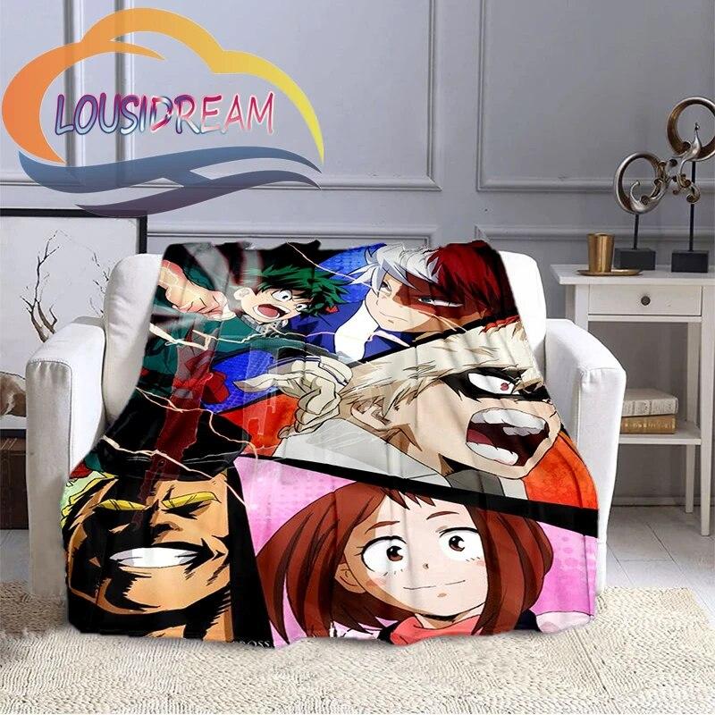Cartoon My Hero Academia Fleece-teppe, All Over Print, Gaver til ham/hennes mønsterteppe