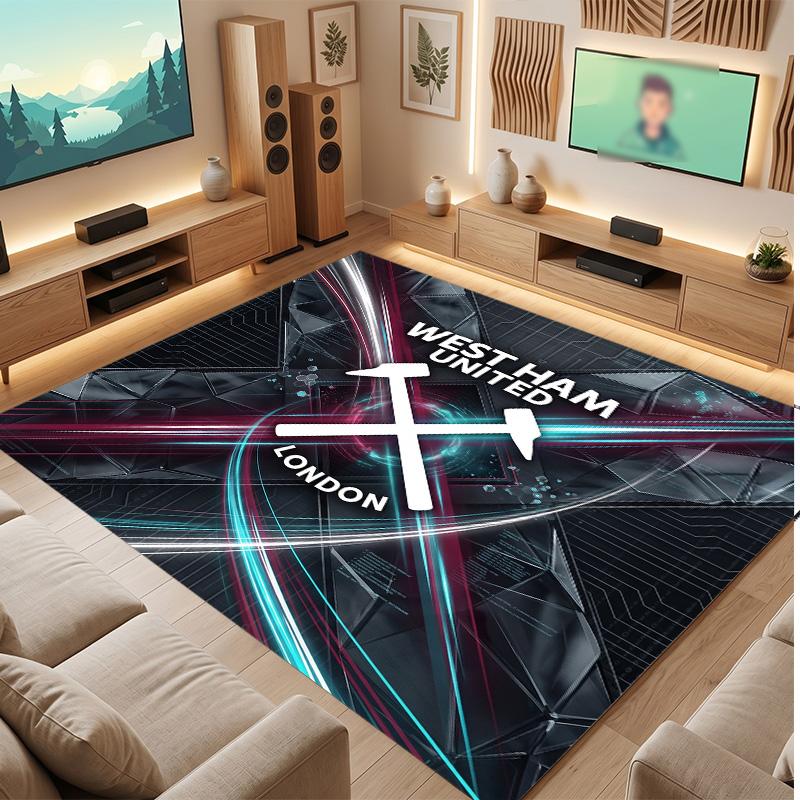 West Ham United Football Print Crystal Velvet Rug, Comfortable Water Absorbent Non Slip Indoor Floor Carpet