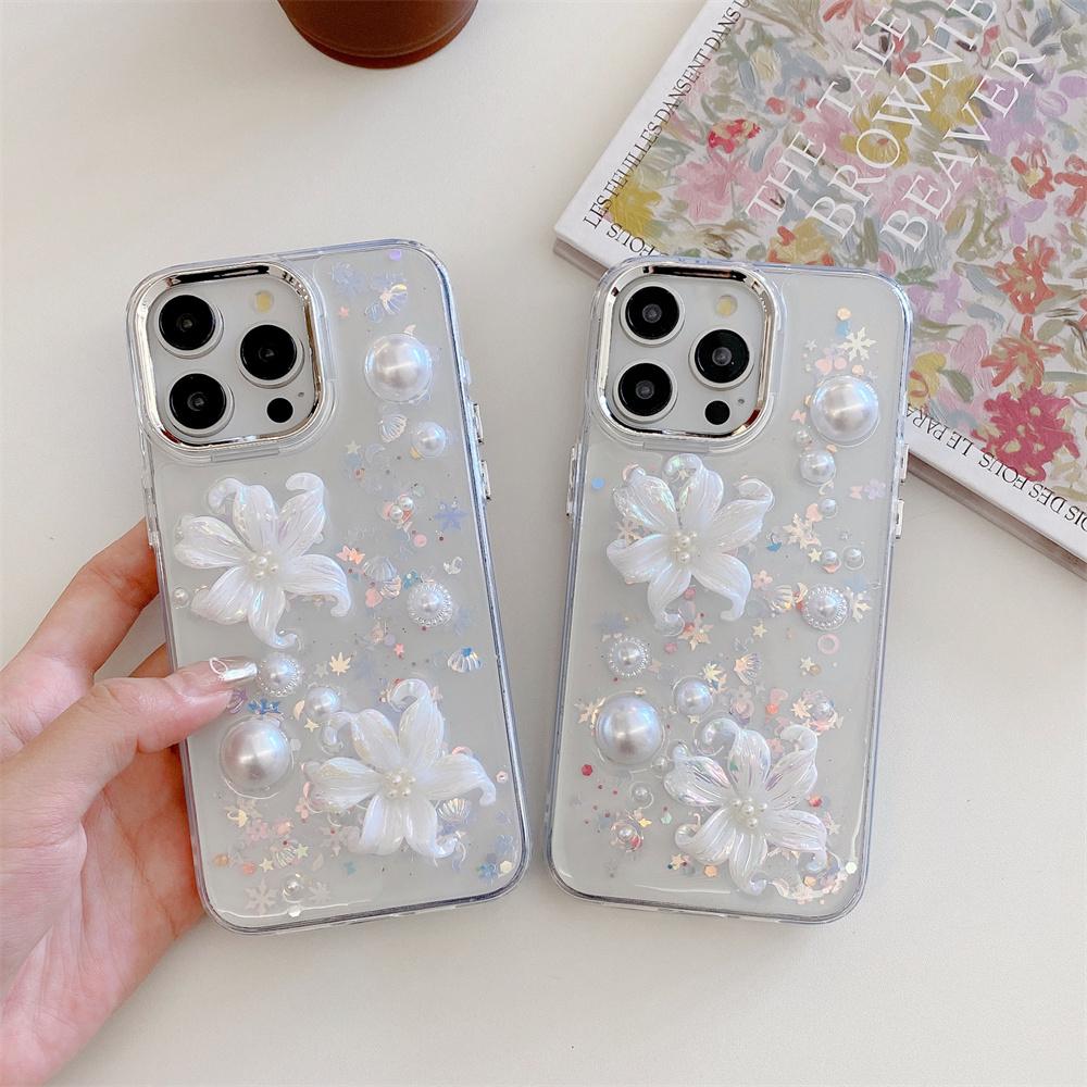 Transparente 3D Dreidimensionale Blume Handyhülle für iPhone 11 12 13 14 15 16 Pro Max Stoßfeste Hülle Funda für iPhone Hüllen