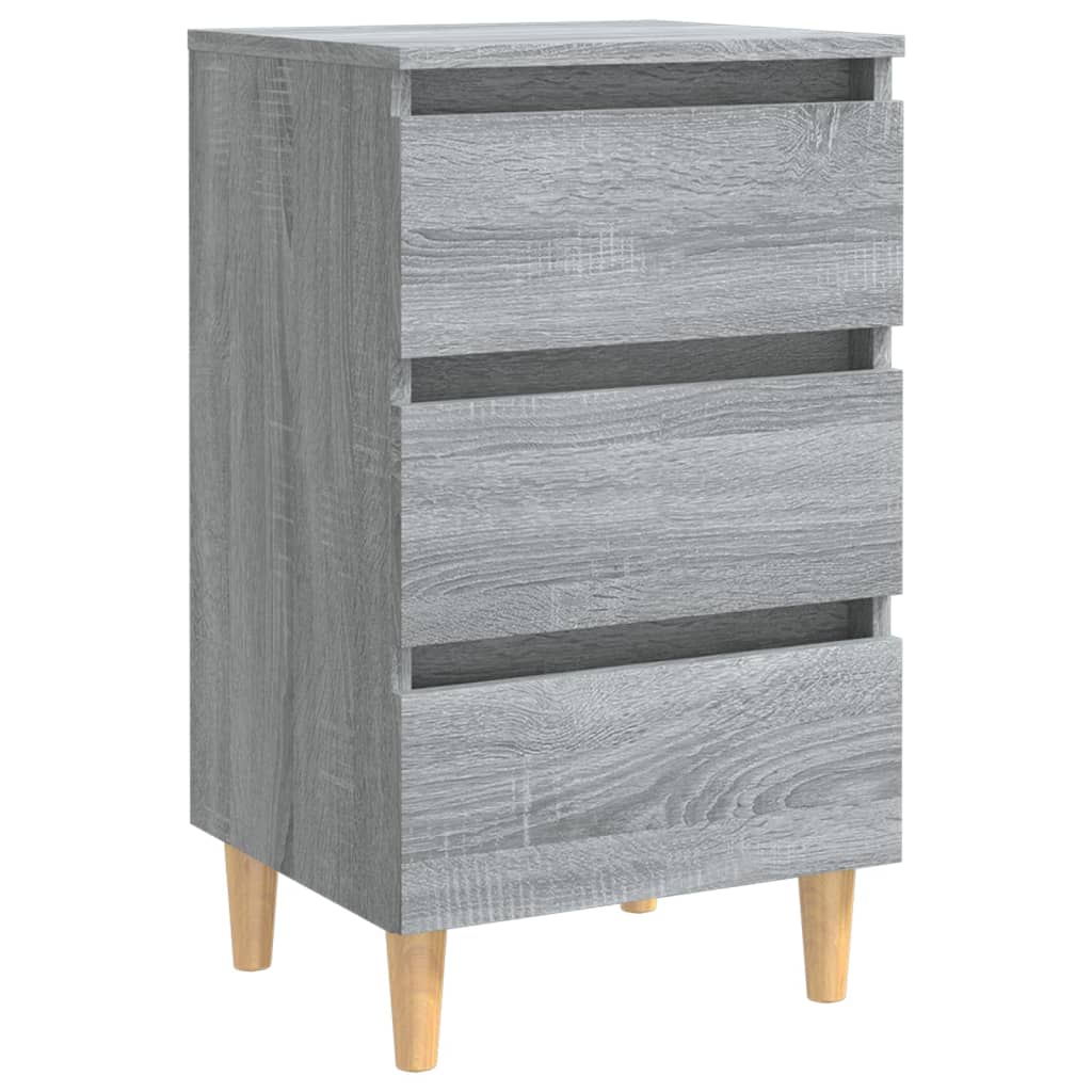 Nightstand with Solid Wood Legs Grey Sonoma 40 x 35 x 69 cm