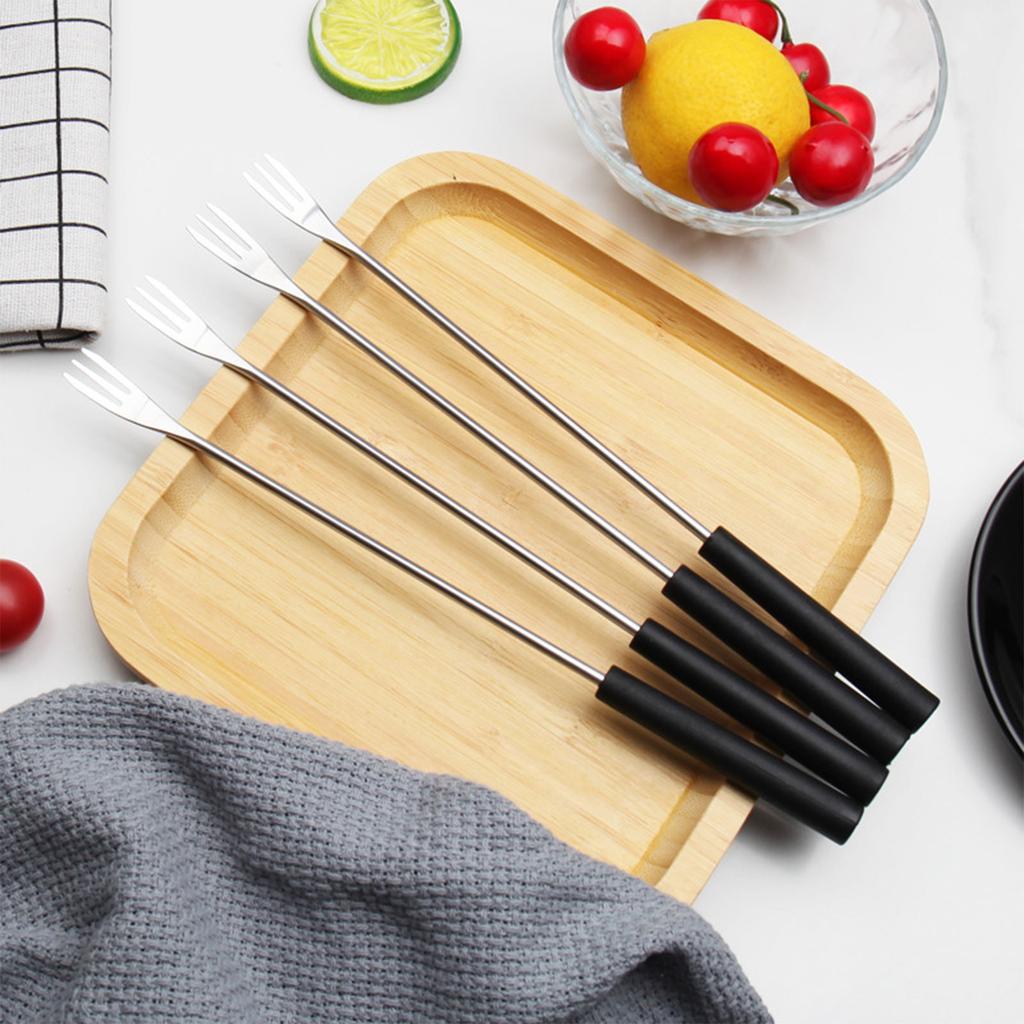 6PCS 10.2 Inch Stainless Steel Fondue Forks Cheese Fork Fruit Forks With Heat-blocking Handle For  Pot Barbecue