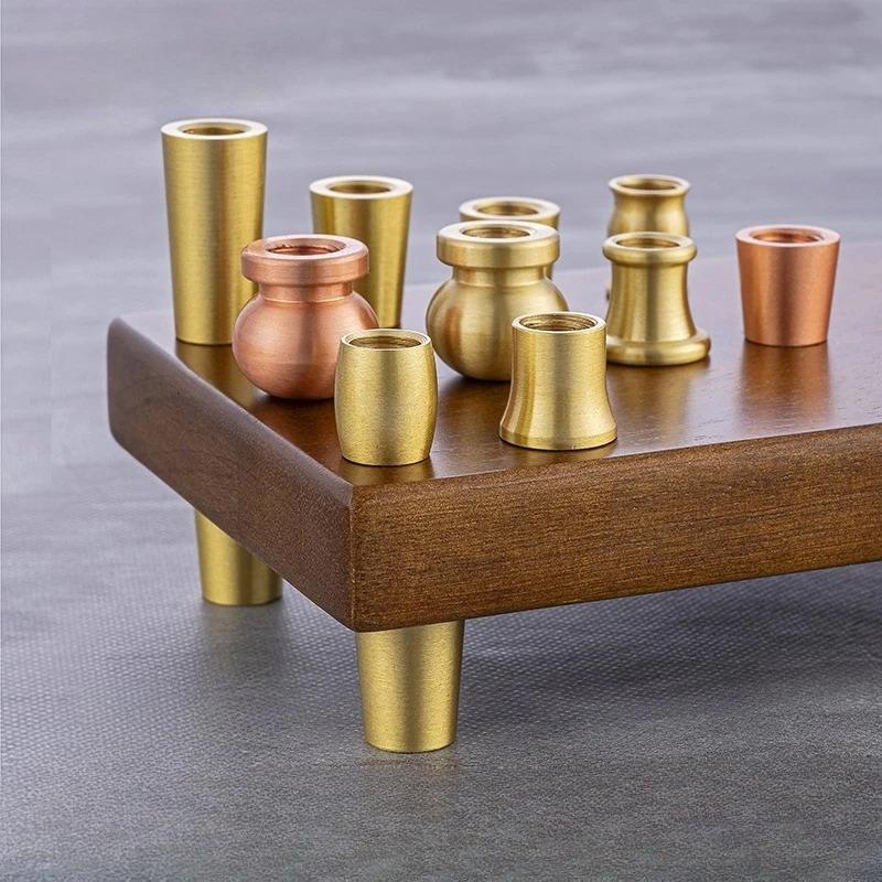 Piedini Mini Tavola in Ottone e Legno 4 Pezzi Riser Antiscivolo per Scatola Gioielli Vassoio Espositore Piccoli Mobili Uso Artigianato Fai da Te