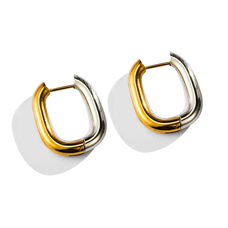 New Glossy Stainelss Steel Gold Silver Color Geometric Hoop Earrings Woman Man Heart Star Oval Round Punk Hip-hop Huggie Jewelry