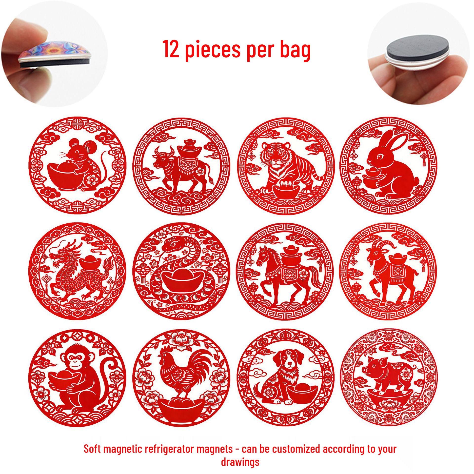 Festive Zodiac Animals Crystal Glass Refrigerator Magnets Set of 12, 25 mm Refrigerator Magnets