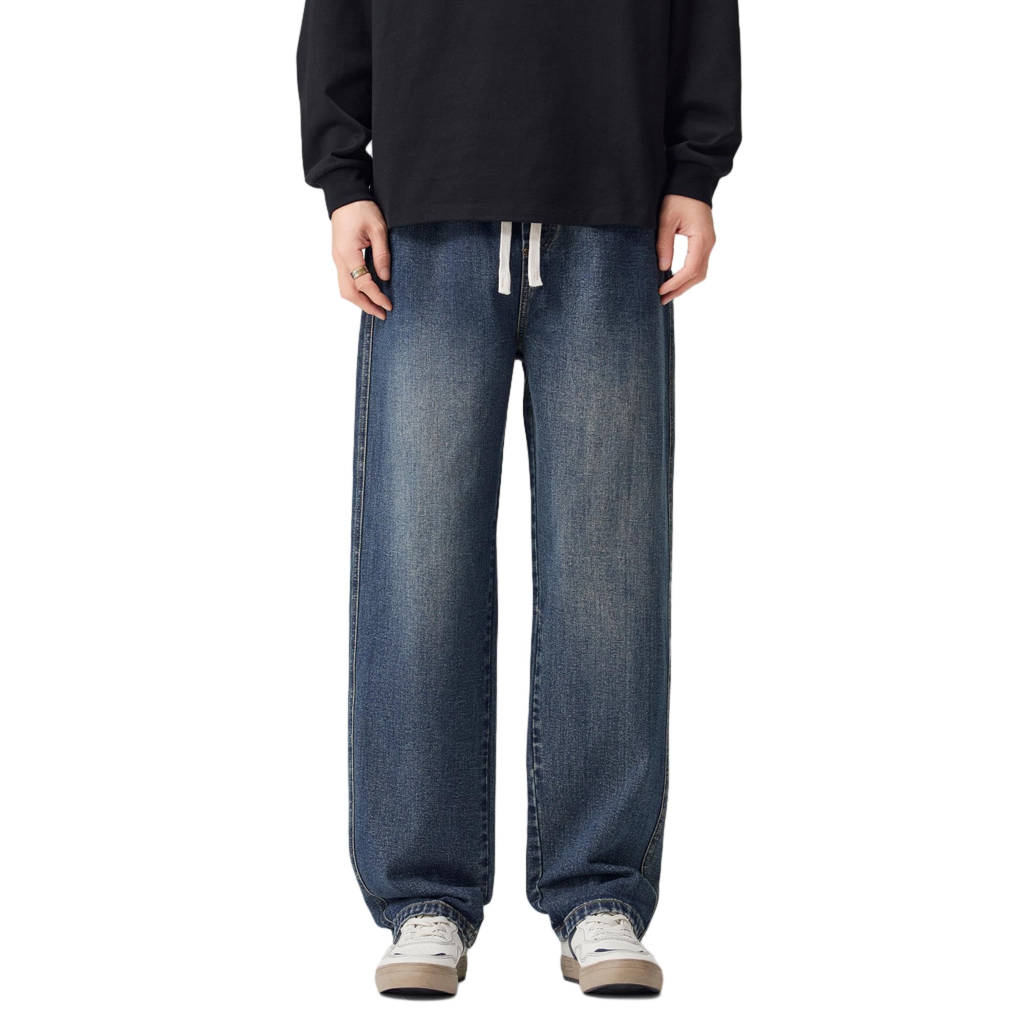 

Канцелярский киоск Широкие джинсовые брюки прямого кроя, длинные, с регулируемым шнурком и резинкой, больших размеров, свободные, мужские зимние брюки, Брюки, Талия,