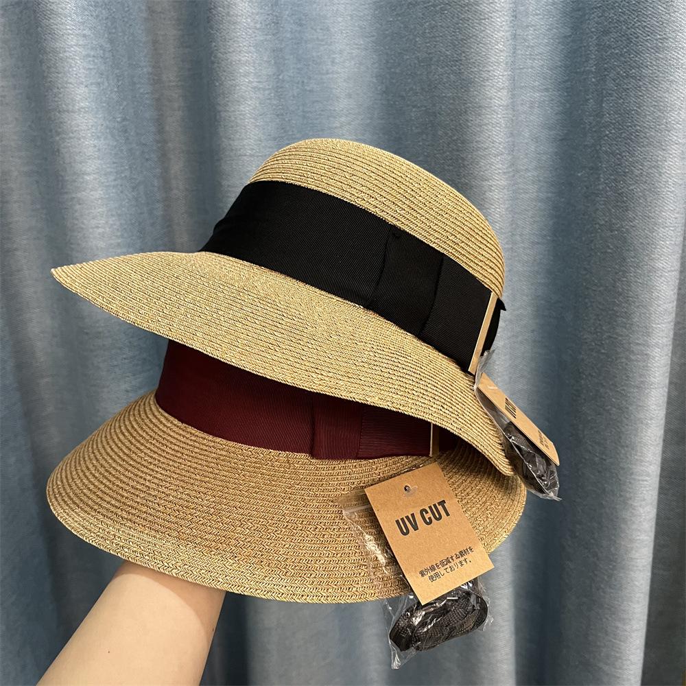 Straw Hat Children Spring and Summer Seaside Vacation Beach Hat Temperament Bucket Hat Casual Sunscreen Hat Travel Straw Weaving