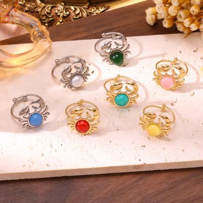Ocean Wind Crab Inlaid with Colorful Treasures, Open Ring Light Luxury Niche Jewelry