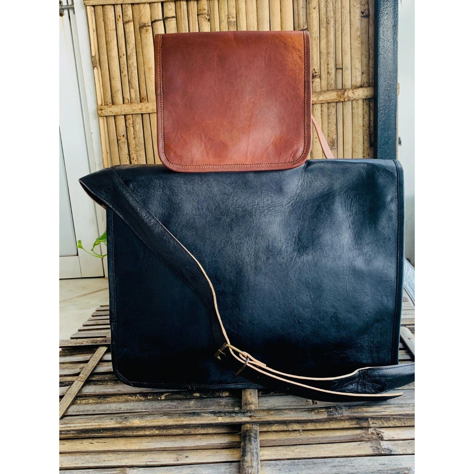 

Новая кожаная винтажная черная сумка-мессенджер через плечо для ноутбука, портфель (Размер сумки Free Sling Brown - 9 x 7 x 3 дюйма ) 15 x 11 x 4 in чёрный