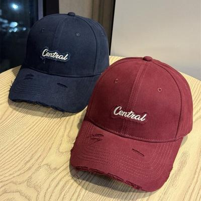 Ripped Peaked Cap Men's Embroidered Hard Top Hat Shows a Small Face, Wide Brim Baseball Cap Women's Enlarged and Deepened