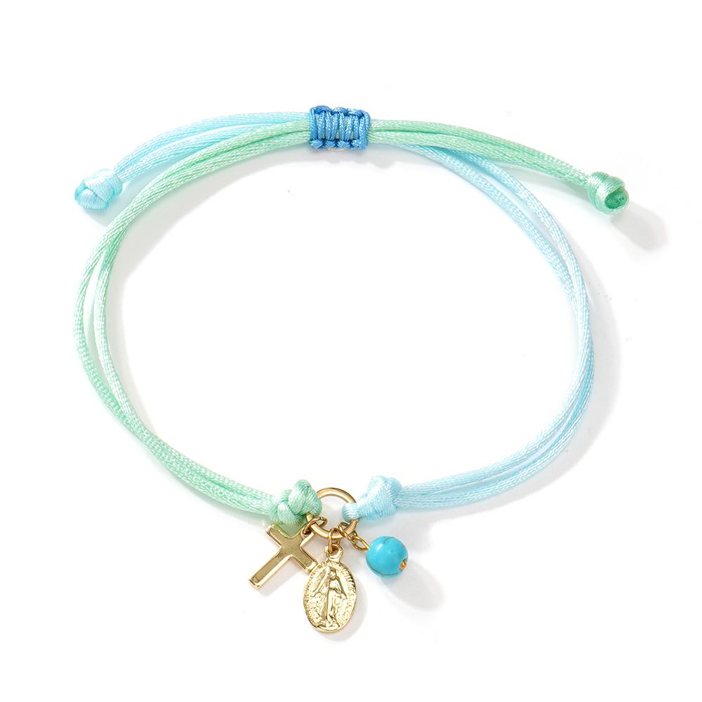 1PC Colorful Rope String Bracelet Virgin Mary Cross Charm Bead Jewelry Adjustable Religious Women's Fashion for Friendship Gift