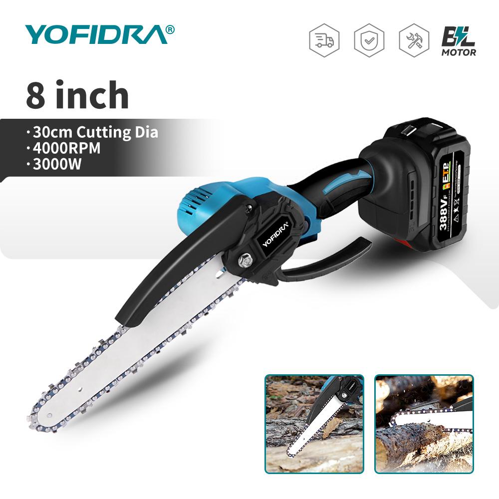Yofidra Bürstenlose Kettensäge 8 Zoll Handgehalten Akku Astsäge Wiederaufladbares Astholz Elektrowerkzeug Für Makita 18V Akku Stift
