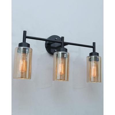 Black Wall Sconce,Modern Bathroom Wall Light Fixtures 3-Light Bathrooms Vanity Light, Bathroom Lights Over Mirror, Farmhouse Glass (Amber)