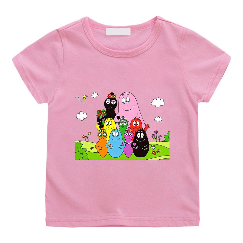Barbapapa Cartoon Print Children's T-shirt 100%CottonTees 2-12Y Boys Girls Kawaii Short Sleeve Casual Kids Tops Summer Toddler