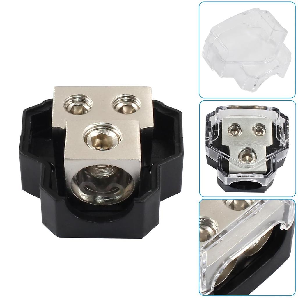 2 Way Amp Power Distribution Block, 0/2/4 Gauge In 4/8 Gauge Out Amp Distribution Block Splitter for Car Boat Audio(1 In 2 Out)