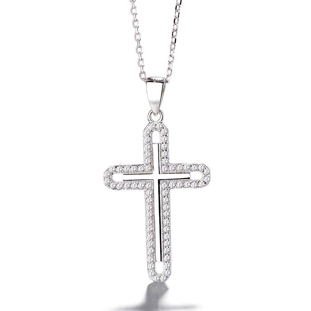 Rhodium Plated 925 Sterling Silver Soldered Bail Cross Pendant