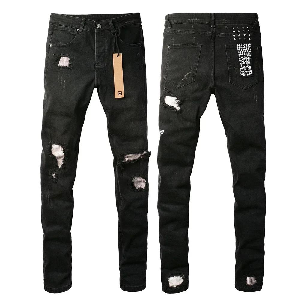 VibeStreet New Jeans Men Paint Hole Trendy American High Street Trend Low Rise Stretch Skinny Pleated Ripped Jeans