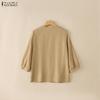 ZANZEA Blusa informal de mujer con cuello redondo, color liso, manga 3/4