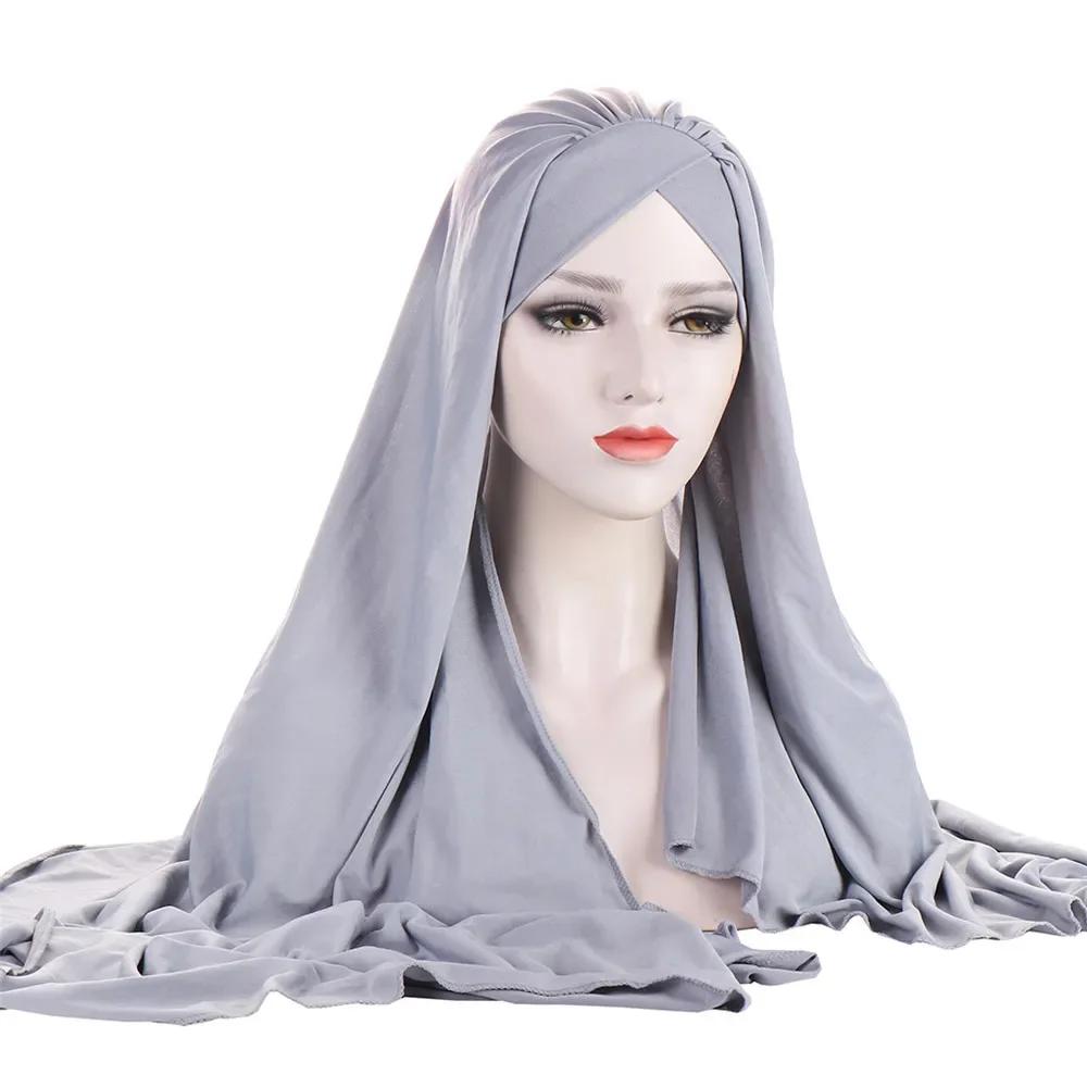 Muslim Women Long Scarf Pull On Ready Wear Instant Hijab Chemo Cap One Piece Amira Head Wrap Turban Femme Shawl Bandanas Scarves