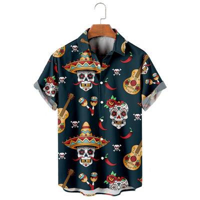 Fashion Skull Floral Men's Shirts Funny Skull 3D Print Streetwear Short Sleeve Tees Hawaiian Shirt Print Lapel Shirts For Men