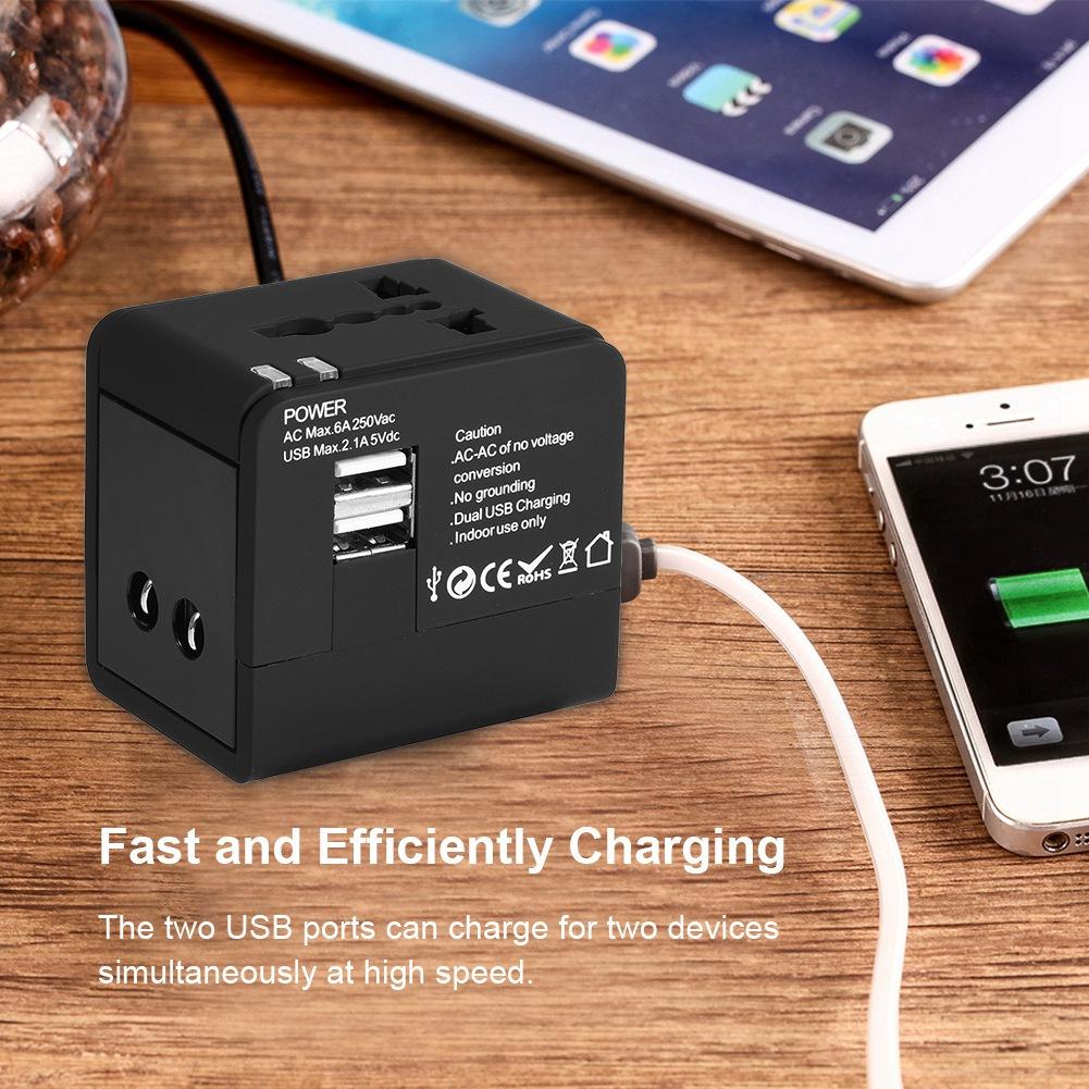 All-in-One-Universal-Schnellladestecker-Adapter, Reise-Steckdosen-Konverter mit 2 USB-Anschlüssen