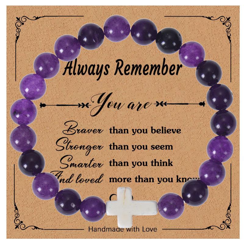 

Pink Zebra Stone Inspirational Cross Bracelet - European & American Style