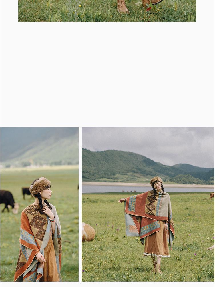Ethnic Style Imitation Cashmere Shawl: Versatile Travel-Friendly Warm Cloak, Scarf, Resort Cape Outerwear.