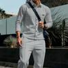 Men's Casual Waffle Knit Set: Solid Color Cardigan Jacket and Long Pants