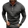Mens Casual Solid Fleece Lined Long Sleeve Half Zip Stand Collar Polo Shirt