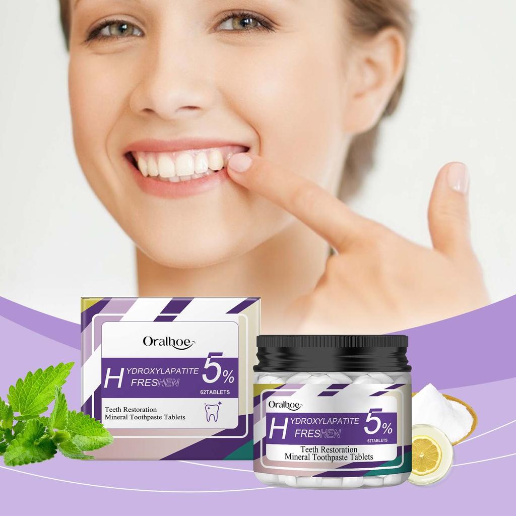 Oralhoe 62pcs Mint Anti Decay Teeth Tablets Remove Yellow Stains Cleaning Refresh Bad Breath Teeth Whitening Toothpaste Tablets