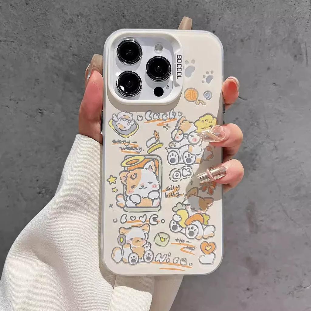 Cute Cartoon Cat Phone Case, Matte Shockproof Kawaii Protective Cover for iPhone