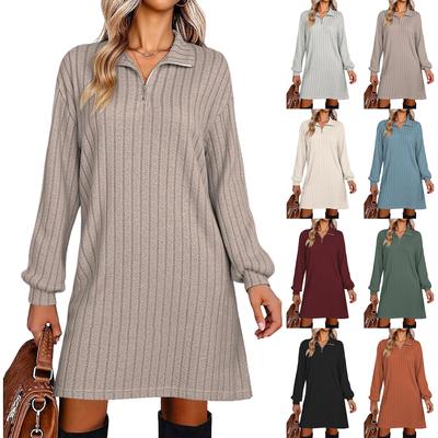 Modisches, langärmeliges, gerades und locker geschnittenes Kleid für Damen