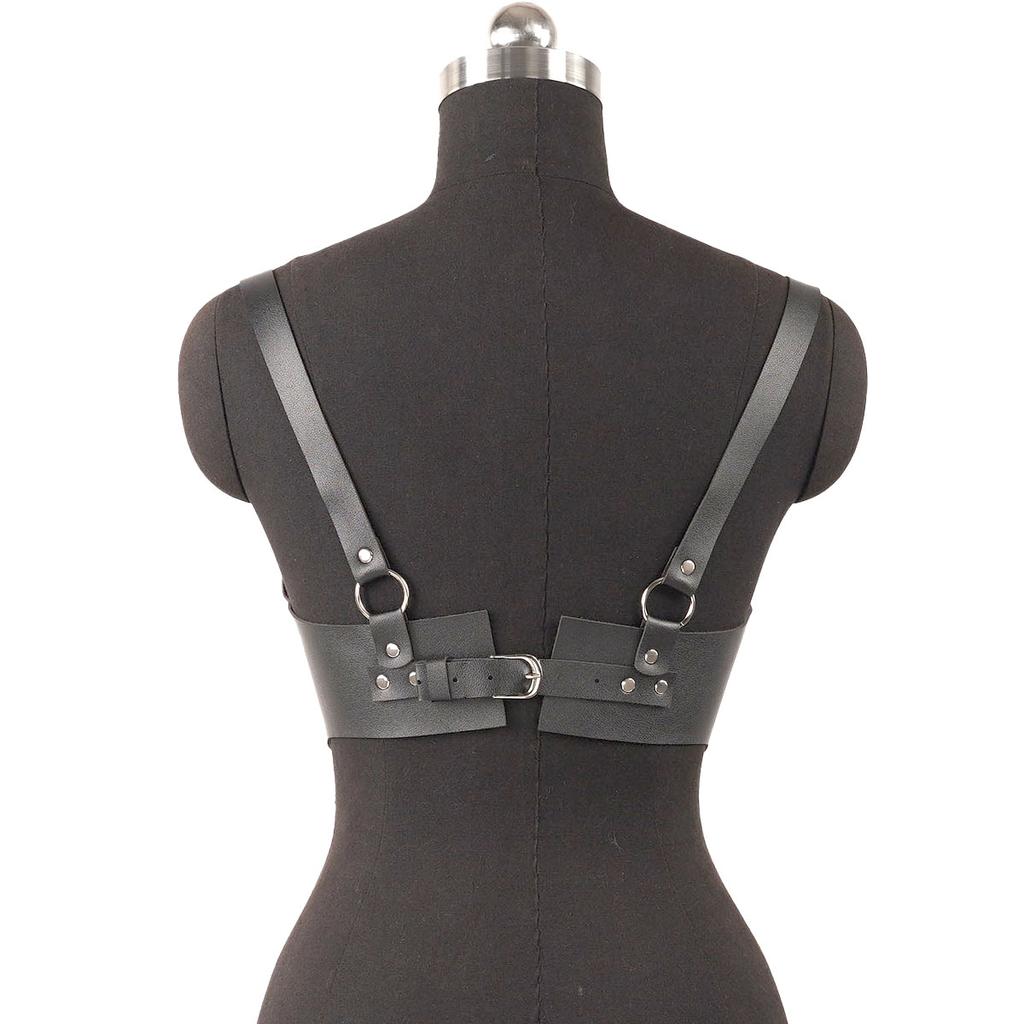 Leather Choke And Leather Cage Bra Harness Fashion Chest Harness Woman Rave Costume Beltleather Underbust Harness