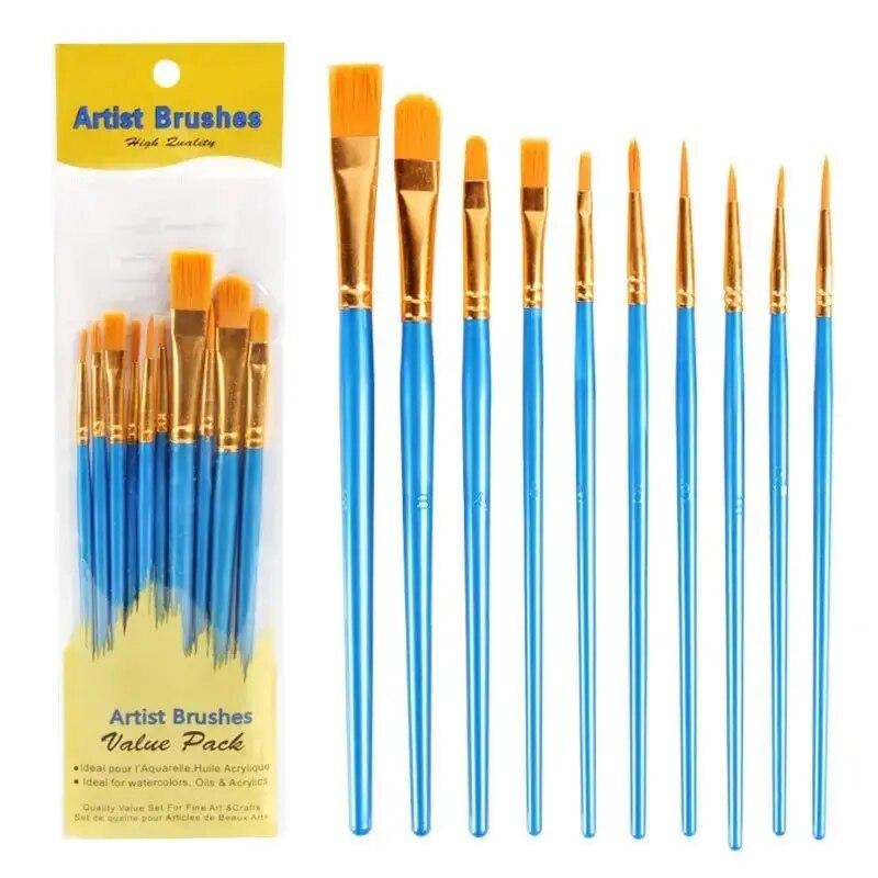 10pcs Oil Painting Pen Plastic Rod Watercolor Water Powder Painting Pen Brush Set