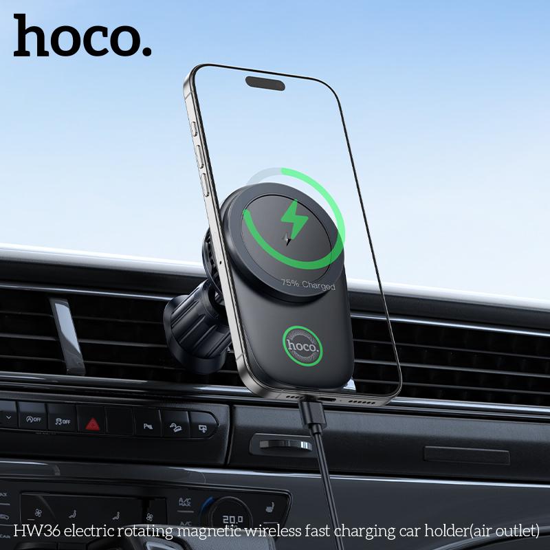 Hoco HW36 15W MagSafe Car Wireless Charger, Electric Rotating Air Vent Phone Mount