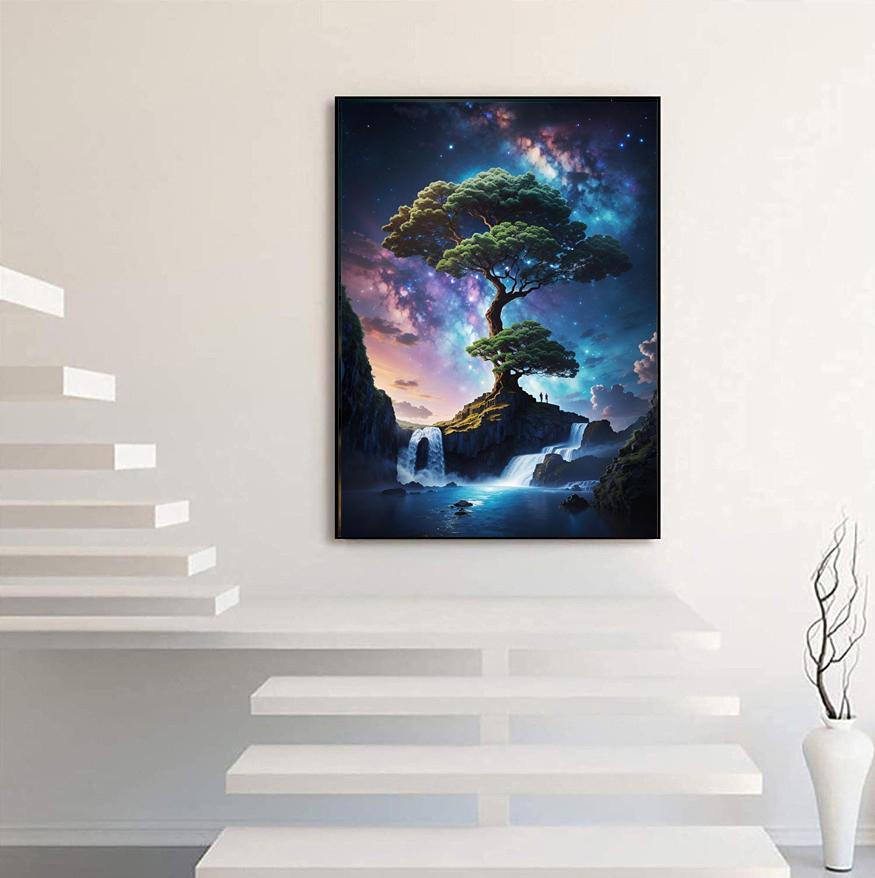 Round Diamond 5D DIY Diamond Painting "Starry Sky and Tree" Embroidery Cross Stitch Mosaic Decoration Gift